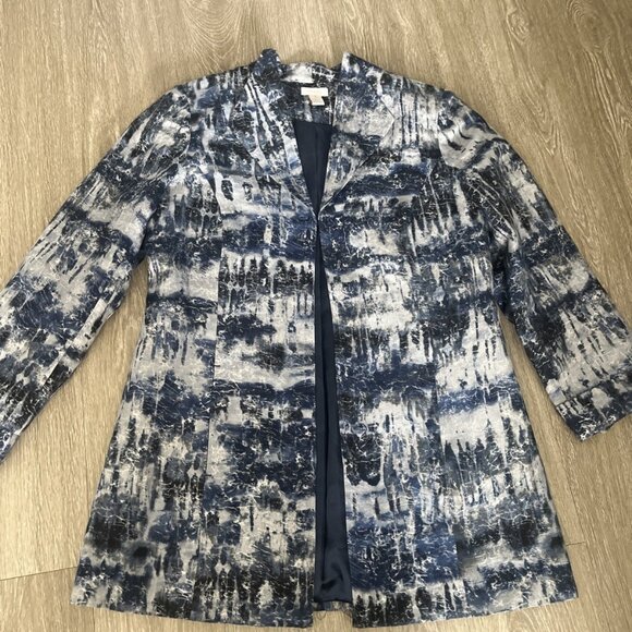 Chicos Blazer Womens 1 (US 10) Open Front Jacket 3/4 Sleeve Abstract Lightweight - Picture 1 of 5